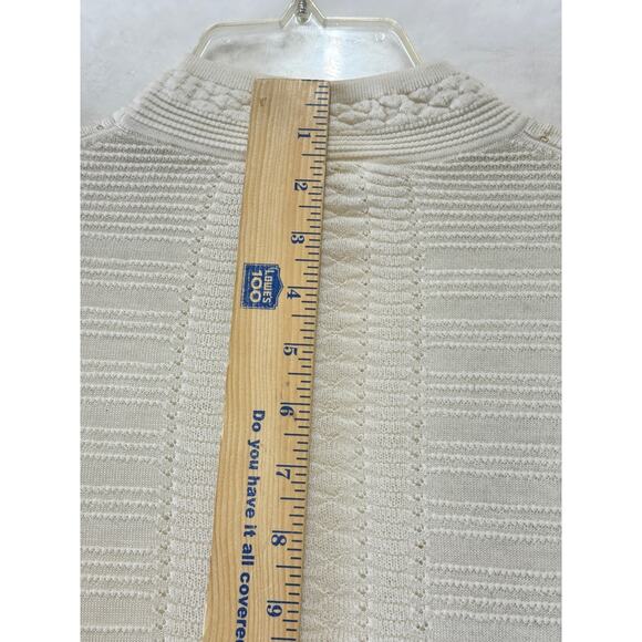 Chloe Knit Sweater Size S Vanilla Ice Ruffle Puff Sleeve MOP Buttons Mock Neck - Picture 11 of 16